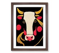 Cow Embroidery Framed Print | A2 Walnut Framed Wall Art | Ready to Hang | Modern Animal Picture | Living Room Bedroom Lounge Office