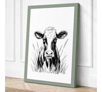 Cow Emerging Sketchy Canvas Wall Art Print 24x16 Inch (61 x 41 cm)