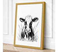 Cow Emerging Sketchy Canvas Wall Art Print 36x24 Inch