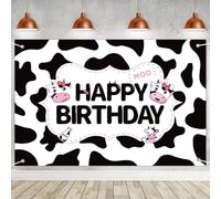Cow Farm Animal Themed Birthday Party Backdrop - 6x4ft Photography Background for Happy Birthday Decorations - Photo Banner