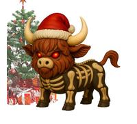 Cow Figurine - Highland Cow Decorations | Resin Figurines with Angry Face Wearing Santa Hat Christmas Themed Skeleton Cattle for Garden Indoor Outdoor Bedroom Shelf Living Room
