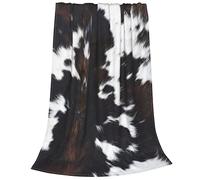 Cow Fleece Throw Blanket Soft Black and White Cowhide Flannel Plush Lightweight Warm Cozy Blanket for Bed Couch Sofa Travel 60"X50"