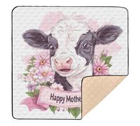 Cow Floral Banner Baby Play Mat 50x50 Inch Thick Tummy Time Mat Foldable & Portable Activity Playmat Non Slip for Floor Playpen Use Crawling