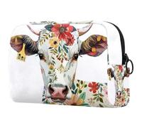 Cow Floral Painted Makeup Bag - Cosmetic Bags for Women Large Make Up Bag Organizer Makeup Case Toiletry Bag