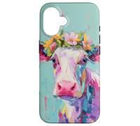 Cow Flower Crown Portrait Artwork Pet Gift Case for iPhone 16