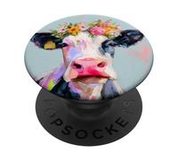 Cow Flower Crown Portrait Artwork Pet Gift PopSockets Adhesive PopGrip