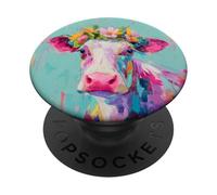 Cow Flower Crown Portrait Artwork Pet Gift PopSockets Adhesive PopGrip