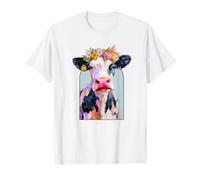 Cow Flower Crown Portrait Artwork Pet Gift T-Shirt