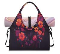 Cow Flower Print Sports Duffle Bag with Shoe Compartment Weekend Overnight Bags Tote Cabin Luggage Bag for Gym Yoga Travel