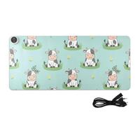 Cow Flowers Teal Print Heated Desk Mat Large Heated Desk Pad with 3 Heating Levels PU Leather Large Deskmat for Work Home, 31.5x13in