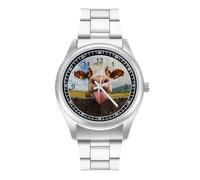 Cow Funny Tongue Fashion Quartz Wrist Watch Stainless Steel Wristwatches with Arabic Numerals for Men Women