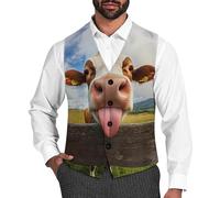 Cow Funny Tongue Men's Suit Vest Formal Dress Waistcoat Vest Casual Business Vests for Suit Or Tuxedo 3XL