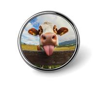 Cow Funny Tongue Round Brooch Pin Lapel Pins Tie Suit Dress Accessories for Men Women Wedding Birthday