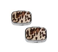 Cow Fur Print Pill Box 2 Compartment Medicine Pill Case,Travel Pill Organizer, Small Metal Pill Case Portable Pill Box, Perfects Gift for Anyone in Need