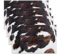 Cow Fur Print Placemats Set of 4 45x30cm Brown White Cowhide Print Placemats for Dining Table Indoor Outdoor Kitchen Farmhouse Animal Table Mats Placemat Abstract Art Table Place Mats