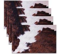 Cow Fur Print Placemats Set of 4 Cowhide Print Placemats for Dining Table Indoor Outdoor Kitchen 45x30cm Farmhouse Table Mats Placemat Western Farm Animal Skin Table Place Mats