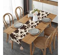 Cow Fur Print Printed Table Runner With Khaki Tassels For Holiday Party,Wedding And Dining Decor,14"W X 60"L
