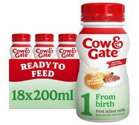 Cow & Gate 1 First Infant Baby Milk Liquid Formula from Birth, 18x200ml
