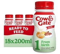 Cow & Gate 1 First Infant Baby Milk Liquid Formula from Birth, 18x200ml