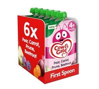 Cow & Gate Baby Food Pouches - Pear Carrot Prune & Beetroot - Baby Snacks for Weaning, Toddlers and Kids - Fruit Pouch Multipack - 4+ Months - 100g (Pack of 6)