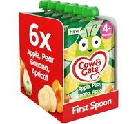 Cow & Gate Fruit Pouch Apple Pear Banana Apricot Baby Food 6+ Month, 6x100g | Ready to eat baby snack baby food meal