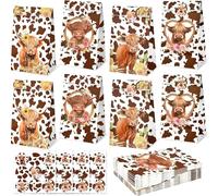 Cow Gift Box - 24PCS Highland Cow Wrapping Paper, Brown Spotted Cows Print Paper Bags for Party Favors, Animal print Candy Bags for Birthday Cowboy Party Rustic Gatherings Baby Shower Supplies
