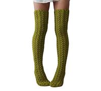 Cow Gifts For Women Cute Socks Woman Gifts Dog Women's Cable Knitted Thigh High Boot Socks Extra Long Winter Stockings Over Knee Leg Halloween Socks Women (Green, One Size)