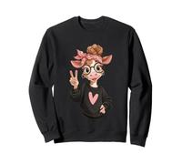 Cow Girl Big Eyes Peace Sign Kawaii Streetwear Graphic Sharp Sweatshirt