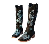 Cow girl boots Women's Boots Embroidered Long Tube Boots Low Heel Calf Waterproof Cold Resistant Comfort Fashion Knight Boots(Black,43)