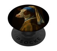 Cow Girl Pearl Earing Painting Animal Lover Boys Girls Kids PopSockets Adhesive PopGrip