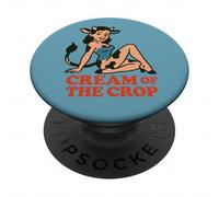 Cow Girl Pinup Retro Bovine Cheesecake Cream of the Crop PopSockets Adhesive PopGrip