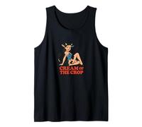 Cow Girl Pinup Retro Bovine Cheesecake Cream of The Crop Tank Top