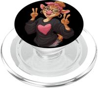 Cow Girl Winking Double Peace Sign Kawaii Pop Graphic Trippy PopSockets PopGrip for MagSafe