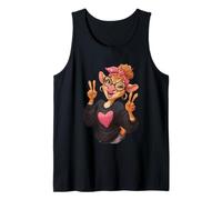Cow Girl Winking Double Peace Sign Kawaii Pop Graphic Trippy Tank Top