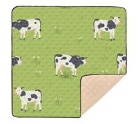 Cow Green Field Pattern Large Stylish Baby Activity Play Mat for Floor Lightweight Baby Play Tummy Time Mat for Babies Infants Toddlers, 50'' x 50''