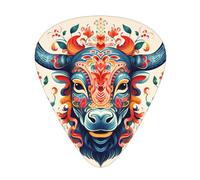 Cow head and flowers printed guitar picks, 12-piece set with thin, medium, and thick styles, comes with a storage case