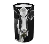 Cow Head Laundry Hamper with Handles Collapsible Round Laundry Basket Waterproof Dirty Clothes Hamper Lightweight Clothing Storage for Bathroom Bedroom Dorm