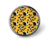 Cow Head Sunflowers Flower Round Lapel Pin Brooches Badge Holder for Clothes Bags Backpack Hats