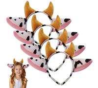 Cow Headband 4PCS Soft Plush Cosplay Cow Ear Headband Cute Ears and Horn Hair Hoop Cosplay Costume Accessories for Girls Women Party Fancy Dress Ears