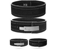 Cow Hide Leather Gym Weight Lifting Lever Buckle Powerlifting Belt Fitness Exercise Bodybuilding (Large, Black/White)