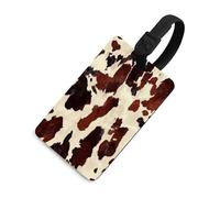 Cow Hide Pattern Cream with Brown Spots Luggage Tag Travel Bag Suitcase Baggage Name Tags