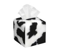 Cow Hide Spotted Fur Farm Animal Pattern Black White Square Leather Tissue Box Cover - Decorative Organizer for Bathroom Vanity, Nightstand & Countertop | Non-Slip Base & Easy Refill Design