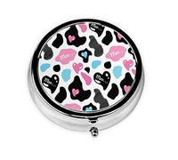 Cow Hide with Hearts Moo Love Print Pill Box for Pocket Round Pill Box 3 Compartment Decorative Portable Travel Pill Holder Tablet Vitamin Organizer Mini Pill Case(2pcs)