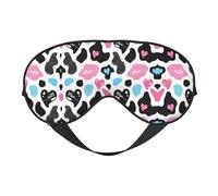 Cow Hide with Hearts Moo Love Print Sleep Mask Silk Eye Cover Soft Satin Blindfold Elastic Strap Night Eyeshade Travel Nap for Women Men