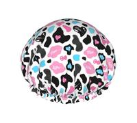 Cow Hide with Hearts Moo Love Printed Bathing Cap, Dual Layer Hair Protector, Elastic Hair Cover For Washing Face, 10.6in/27cm