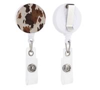 Cow Horse Leather Natural Print Retractable Badge Holder Reel Clip ID Card Holder for Doctor Nurse Student Office Worker