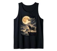 Cow Howling at the Moon Retro 90s Wildlife Meme Farmers Tank Top