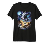 Cow Howling at The Moon Vintage Livestock Art Premium T-Shirt