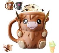 Cow Ice Cream Pint Holder with Handle & 2 Spoons - 3D Printed Leakproof Container for Ben & Jerry's, Popsicles, Beer Cans - Cute Animal Gift for Dairy Lovers (Brown) (Brown)