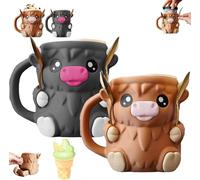 Cow Ice Cream Pint Holder with Handle & 2 Spoons - 3D Printed Leakproof Container for Ben & Jerry's, Popsicles, Beer Cans - Cute Animal Gift for Dairy Lovers (Brown) (Mix)